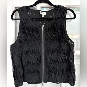 Vintage An Original Milly of New York Black Ruffled Ribbon Zipper Vest Size 8 M